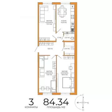 3-к кв. Пензенская область, Пенза ул. Яшиной, 14 (84.34 м)