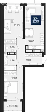 2-комнатная квартира: Тюмень, Арктическая улица, 12 (64.96 м)