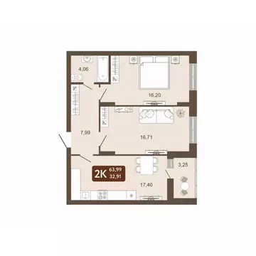 2-к кв. Кемеровская область, Кемерово 58В мкр, 1 (63.99 м)