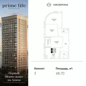 3-к кв. Ростовская область, Ростов-на-Дону Левобережная ул., 6/1с2 ...