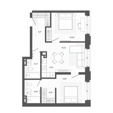 3-к кв. Алтайский край, Барнаул ул. Сизова, 20 (66.03 м)