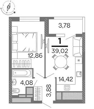 1-к кв. Рязанская область, Рязань Бирюзова Парк жилой комплекс (39.02 ...