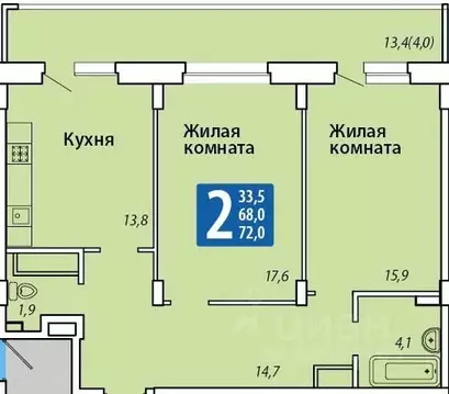 2-к кв. Чувашия, Чебоксары Гражданская ул., поз3 (72.0 м)