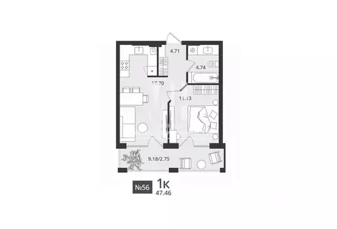 1-к кв. Калининградская область, Светлогорск Новая ул., 108-114 (47.46 ...