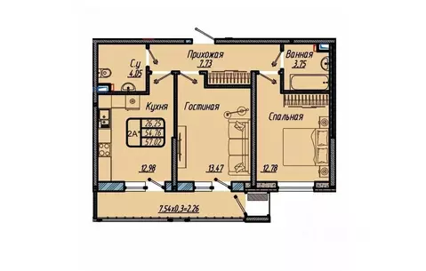 2-к кв. Краснодарский край, Краснодар 9-й километр мкр,  (57.02 м)