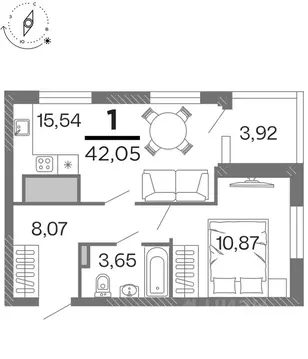1-к кв. Рязанская область, Рязань Бирюзова Парк жилой комплекс (42.05 ...