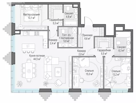 3-комнатная квартира: Москва, ЖК Тишинский Бульвар (124.7 м)