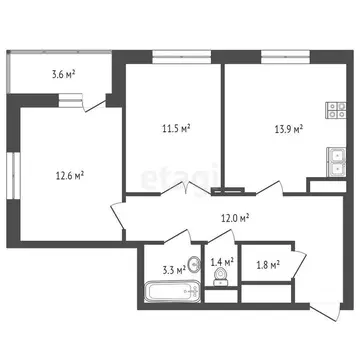 2-комнатная квартира: Тюмень, Интернациональная улица, 197А (60.1 м)