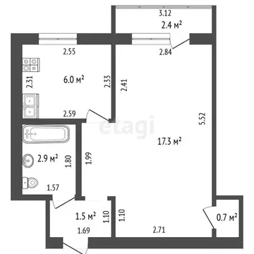 1-комнатная квартира: Стерлитамак, улица Нахимова, 1А (32.2 м)
