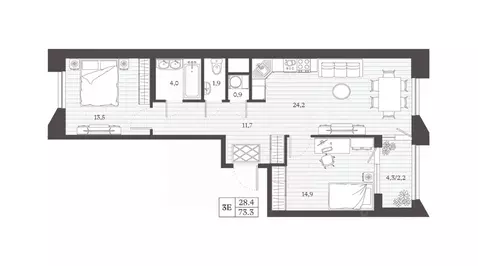 2-к кв. Дагестан, Дербент Эффект Визионер жилой комплекс (73.27 м)
