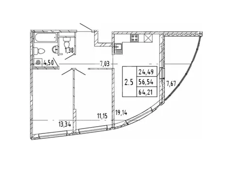 2-комнатная квартира: Бугры, Тихая улица, 5к1 (60.38 м)