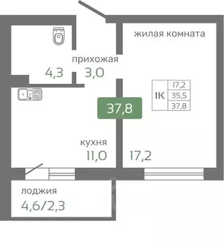 1-к кв. Красноярский край, Красноярск Норильская ул., с2 (37.8 м)