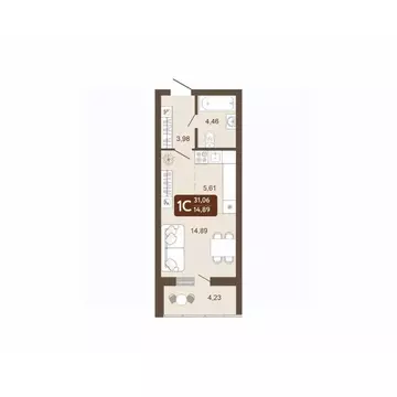 Студия Кемеровская область, Кемерово 58В мкр, 1 (31.06 м)