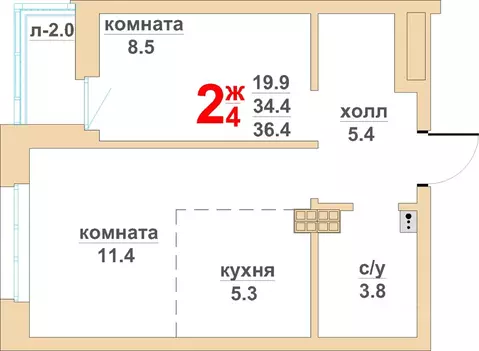 2-к кв. Свердловская область, Екатеринбург ул. Военная, 18 (34.4 м)