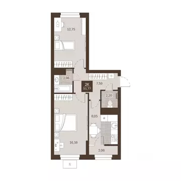 2-к кв. Пензенская область, Пенза Династия жилой комплекс (51.77 м)