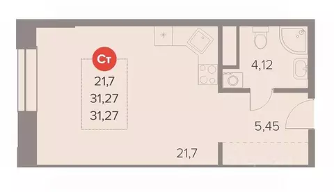Студия Московская область, Люберцы Октябрьский просп., 28А (31.27 м)