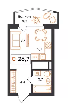 Квартира-студия: Екатеринбург, улица Патриса Лумумбы, 54 (26.7 м)