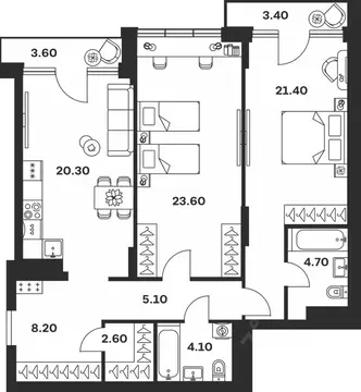 2-к кв. Тульская область, Тула ул. Фридриха Энгельса, 62 (97.0 м)