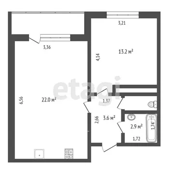 1-комнатная квартира: Тюмень, улица Мебельщиков, 6 (42.2 м)