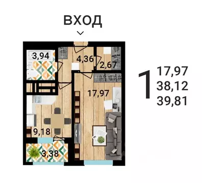 1-к кв. Воронежская область, Воронеж ул. Летчика Демьянова, 1 (38.53 ...