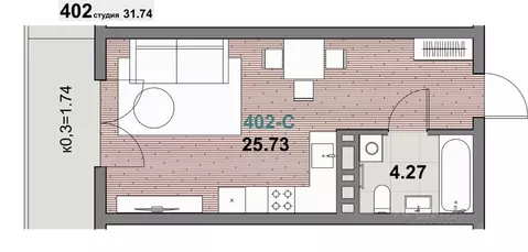 1-к кв. Калининградская область, Зеленоградск ул. Гагарина (31.74 м)