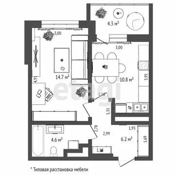 1-комнатная квартира: Тюмень, улица Николая Зелинского, 24 (38.8 м)