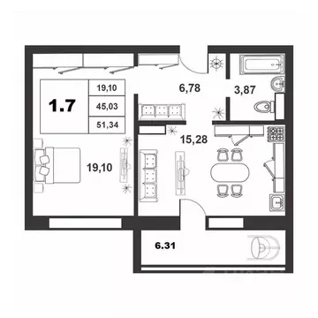 1-к кв. Новгородская область, Великий Новгород ул. Якова Павлова, 15 ...