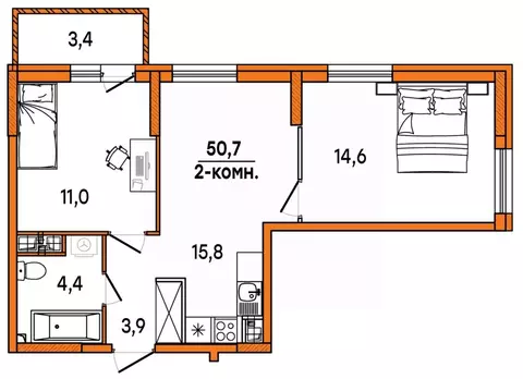 2-к кв. Ульяновская область, Ульяновск Киндяковка мкр, Заря жилой ...