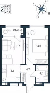 Студия Пермский край, Пермь ул. Космонавта Беляева, 17 (40.1 м)