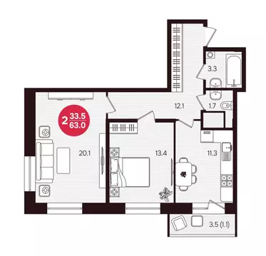 2-к кв. Чувашия, Новочебоксарск ул. 10-й Пятилетки, поз5 (63.0 м)