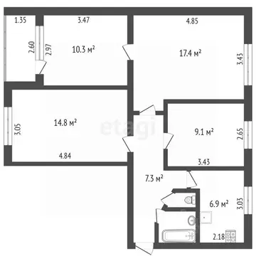 4-к кв. Вологодская область, Череповец Юбилейная ул., 3 (68.8 м)