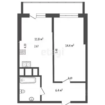 1-к кв. Белгородская область, Белгород ул. Есенина, 9к1 (38.0 м)