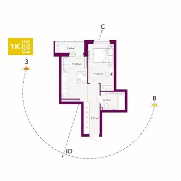 1-комнатная квартира: Екатеринбург, проспект Космонавтов, 103А (36.7 ...