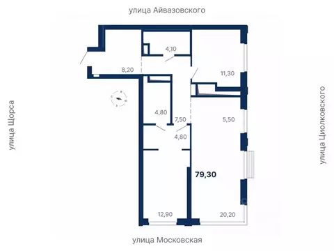 2-к кв. Свердловская область, Екатеринбург ул. Московская, 247А (79.3 ...