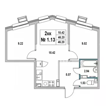 2-к кв. Ленинградская область, Выборг ул. 2-я Южная, 4 (46.2 м)