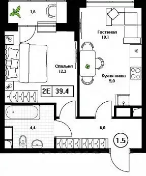 1-к кв. Московская область, Пушкино Пушкино Град жилой комплекс (39.4 ...