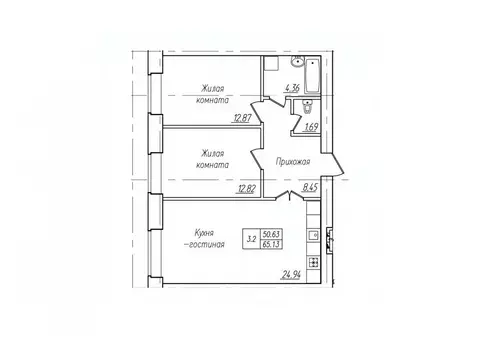 3-к кв. Чувашия, Чебоксары ул. Фридриха Энгельса, поз7 (65.13 м)