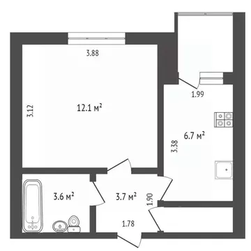 1-к кв. Удмуртия, Ижевск Союзная ул., 129 (27.2 м)