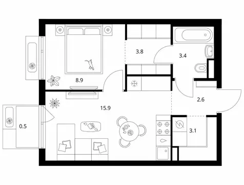 1-комнатная квартира: Москва, Амурская улица, 2Ак1 (38.2 м)