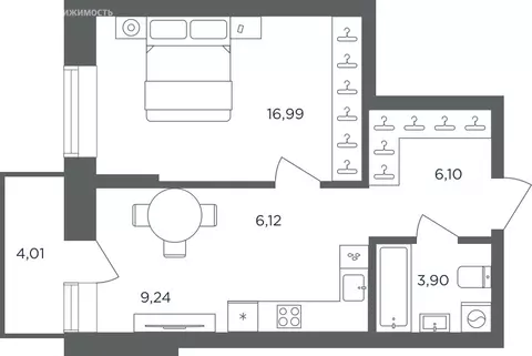 1-комнатная квартира: Пермь, микрорайон ДКЖ (43.55 м)