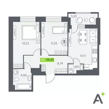 2-к кв. Ленинградская область, Всеволожский район, Заневское городское ...