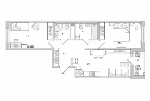 2-комнатная квартира: Новосаратовка, улица Первых, 6к1 (61.6 м)