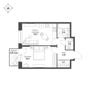 1-к кв. Свердловская область, Екатеринбург Солнечный жилрайон,  (43.3 ...