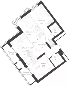 3-к кв. Алтайский край, Барнаул просп. Ленина (80.65 м)