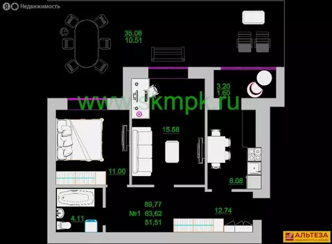 2-комнатная квартира: Зеленоградск, улица Тургенева, 16А (63.8 м)