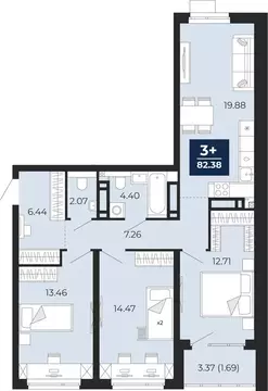 3-комнатная квартира: Тюмень, Арктическая улица, 12 (84.06 м)