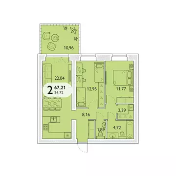2-комнатная квартира: Брянский район, посёлок Мичуринский, микрорайон ...