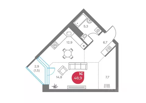 Студия Пермский край, Пермь Советская ул., 16 (48.9 м)