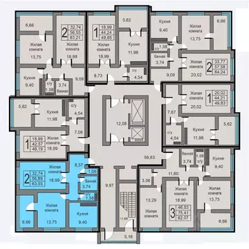 2-к кв. Калужская область, Калуга ул. Минская, 26 (63.55 м)