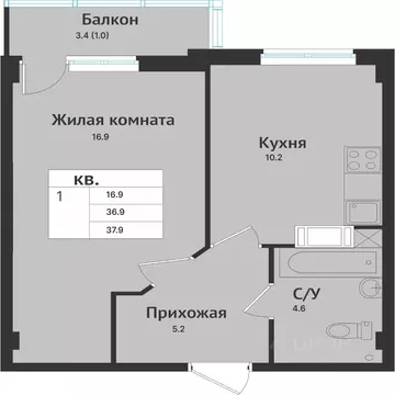 1-к кв. Ленинградская область, Всеволожск ул. Севастопольская, 2к2 ...